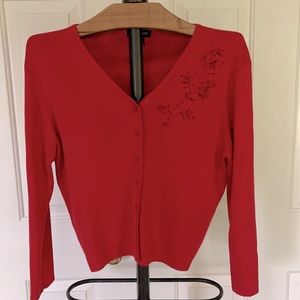 Vintage Ann Taylor red embellished V neck cardigan